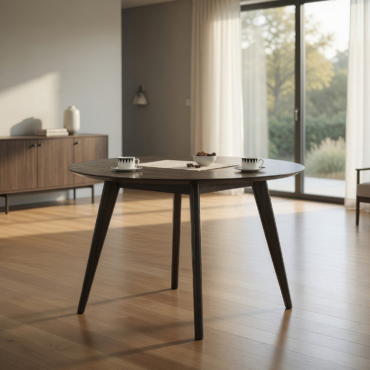 Roxy Round Dining Table with Angled Tapered Legs, Walnut Wood 48 Inch  - BM329973