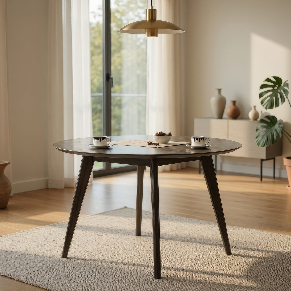 Roxy Round Dining Table with Angled Tapered Legs, Walnut Wood 48 Inch  - BM329973