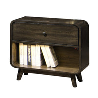 Roxy Nightstand with 1 Drawer and 1 Shelf, Walnut Brown Solid Wood  - BM329977