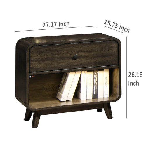 Roxy Nightstand with 1 Drawer and 1 Shelf, Walnut Brown Solid Wood  - BM329977