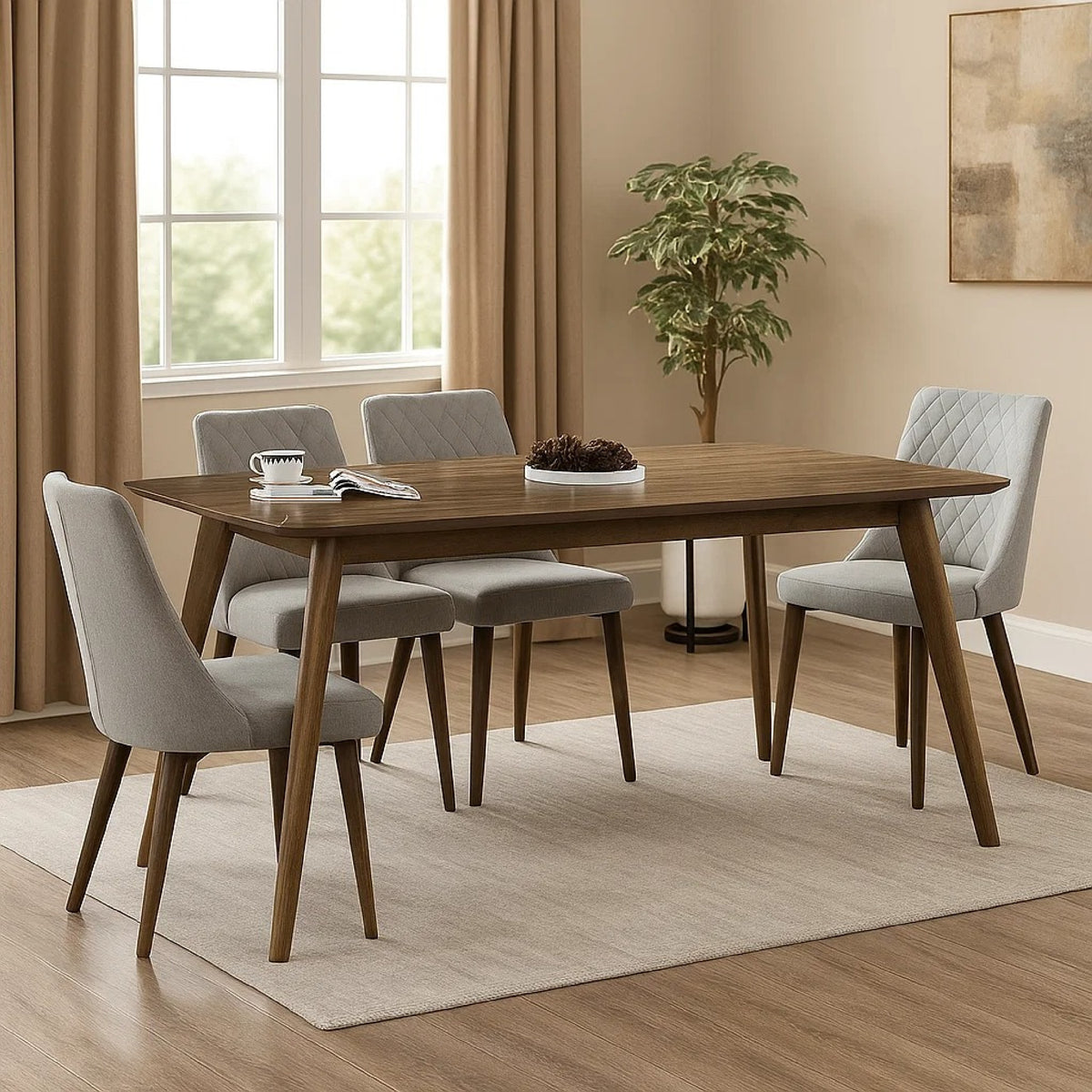 Roxy Dining Chair Set of 2, Open Backrest and Tapered Legs, Brown Wood  - BM329978