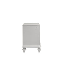 Stacy Nightstand with 2 Drawers and LED Lights, Silver and White Wood -BM329983