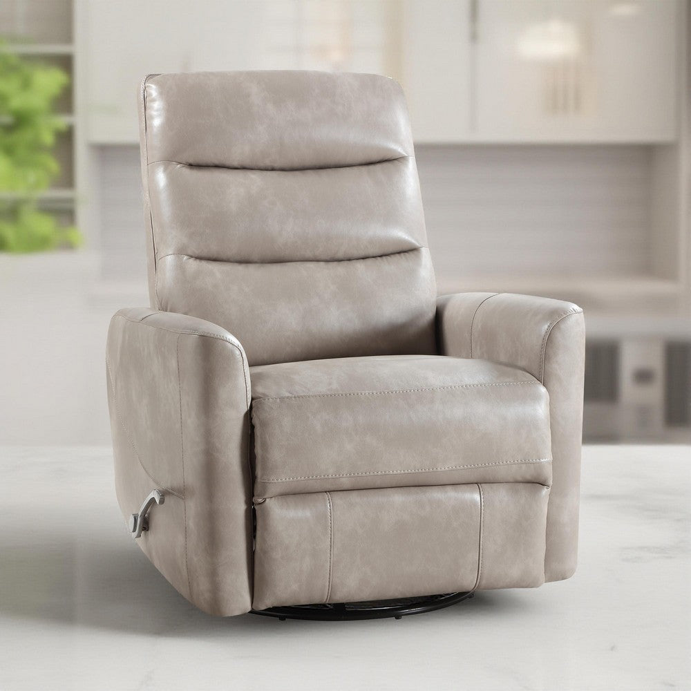 Aki Swivel Manual Recliner Chair, Adjustable Rest, Gray Faux Leather -BM329987