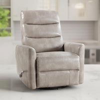 Aki Swivel Manual Recliner Chair, Adjustable Rest, Gray Faux Leather -BM329987