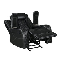 Ronie Manual Glider Recliner Chair, Storage Arms, Black Faux Leather  - BM329995