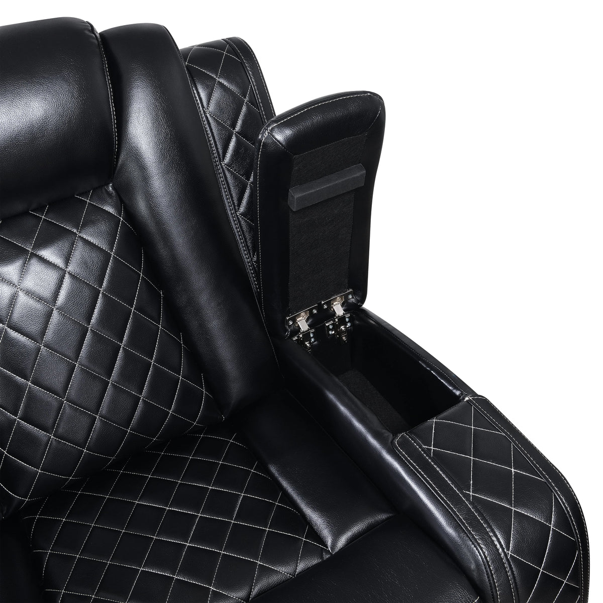 Ronie Manual Glider Recliner Chair, Storage Arms, Black Faux Leather  - BM329995