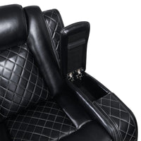 Ronie Manual Glider Recliner Chair, Storage Arms, Black Faux Leather  - BM329995