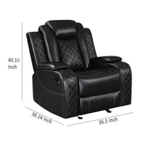 Ronie Manual Glider Recliner Chair, Storage Arms, Black Faux Leather  - BM329995