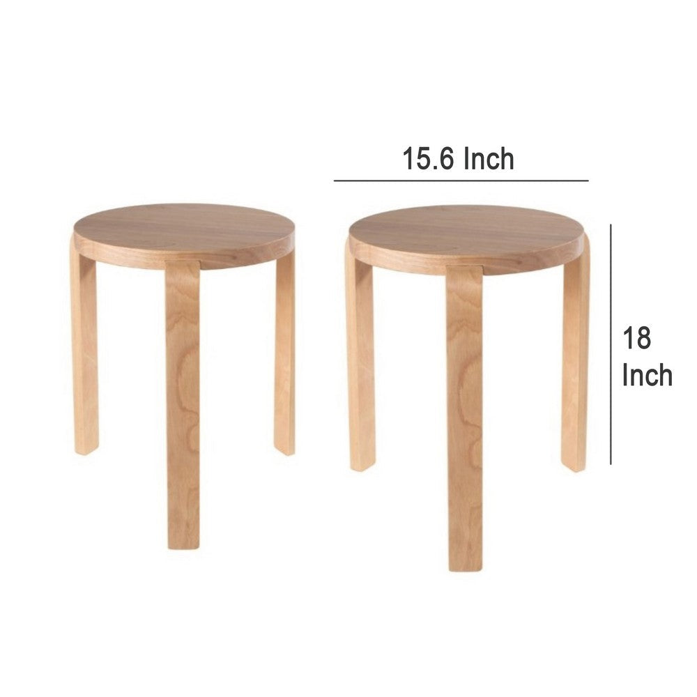 Mata Stacking Stool Ottoman, Set of 2, Modern Blonde Oak Brown Wood -BM330002