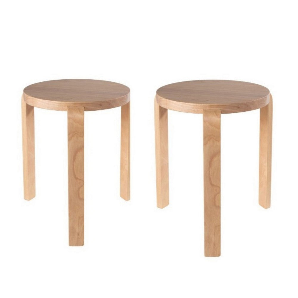 Mata Stacking Stool Ottoman, Set of 2, Modern Blonde Oak Brown Wood -BM330002