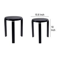 Mata Stacking Stool Ottoman, Set of 2, Modern Style, Black Rubberwood -BM330004