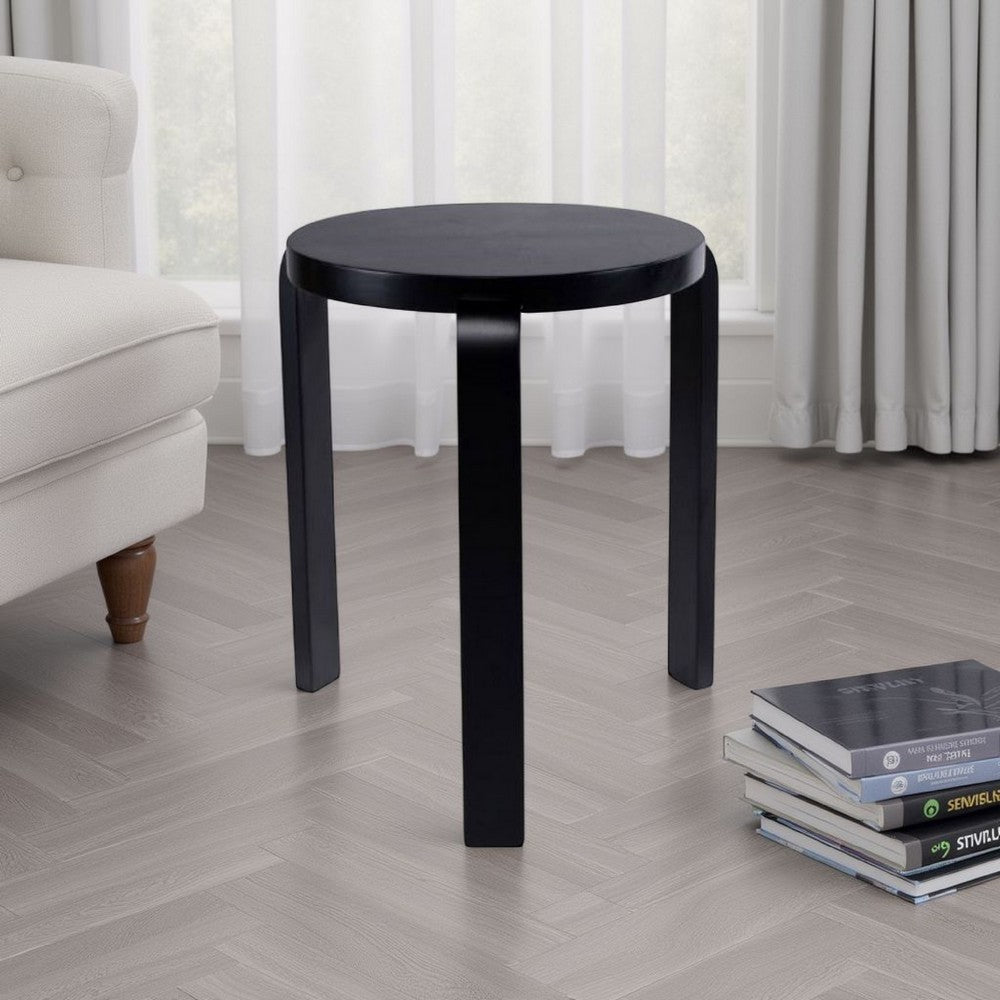 Mata Stacking Stool Ottoman, Set of 2, Modern Style, Black Rubberwood -BM330004