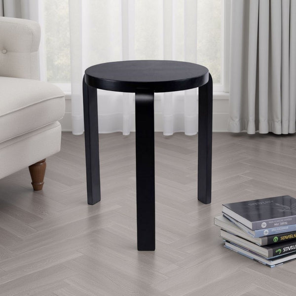 Mata Stacking Stool Ottoman, Set of 2, Modern Style, Black Rubberwood -BM330004