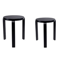 Mata Stacking Stool Ottoman, Set of 2, Modern Style, Black Rubberwood -BM330004