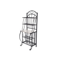 Cia 5 Tier Bakers Rack, Faux Marble Shelf, Black Metal Scrollwork -BM330007