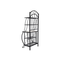 Cia 5 Tier Bakers Rack, Faux Marble Shelf, Black Metal Scrollwork -BM330007