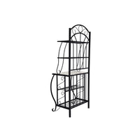 Cia 5 Tier Bakers Rack, Faux Marble Shelf, Black Metal Scrollwork -BM330007