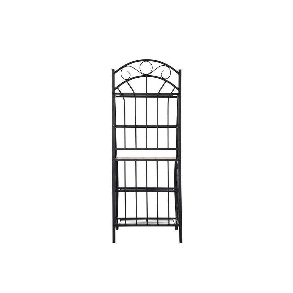 Cia 5 Tier Bakers Rack, Faux Marble Shelf, Black Metal Scrollwork -BM330007