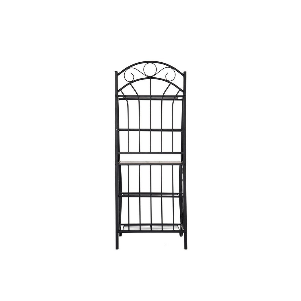 Cia 5 Tier Bakers Rack, Faux Marble Shelf, Black Metal Scrollwork -BM330007