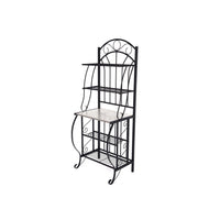 Cia 5 Tier Bakers Rack, Faux Marble Shelf, Black Metal Scrollwork -BM330007