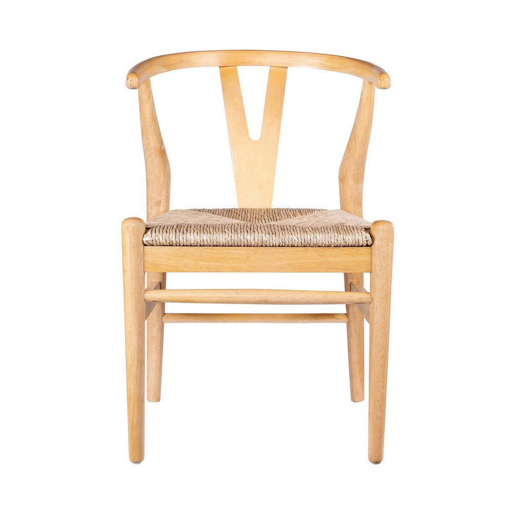 Cera Dining Chair Set of 2, Handwoven Rope Seat, Natural Brown Wood -BM330008