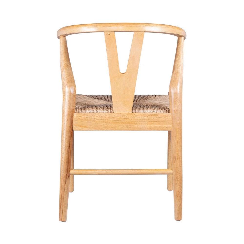 Cera Dining Chair Set of 2, Handwoven Rope Seat, Natural Brown Wood -BM330008