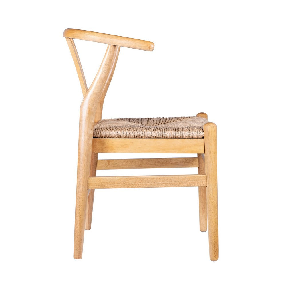 Cera Dining Chair Set of 2, Handwoven Rope Seat, Natural Brown Wood -BM330008