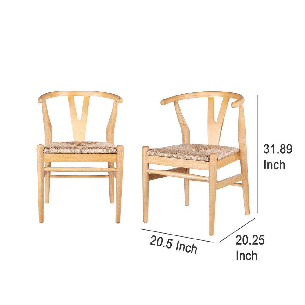 Cera Dining Chair Set of 2, Handwoven Rope Seat, Natural Brown Wood -BM330008