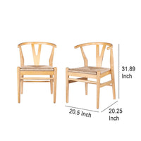 Cera Dining Chair Set of 2, Handwoven Rope Seat, Natural Brown Wood -BM330008