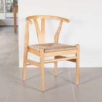 Cera Dining Chair Set of 2, Handwoven Rope Seat, Natural Brown Wood -BM330008