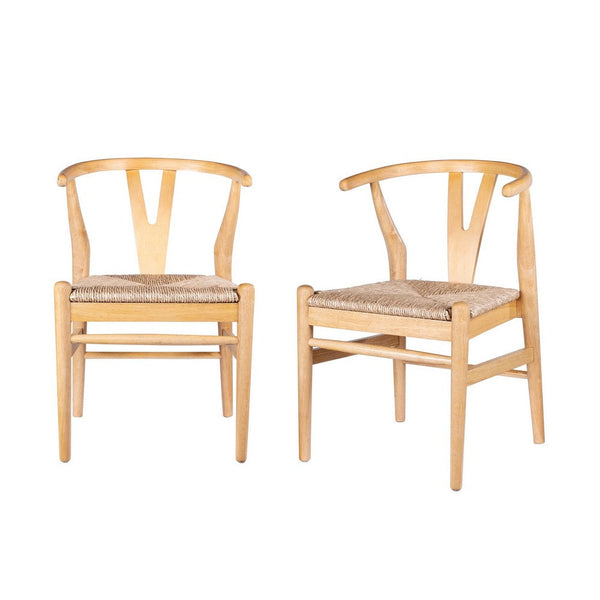 Cera Dining Chair Set of 2, Handwoven Rope Seat, Natural Brown Wood -BM330008