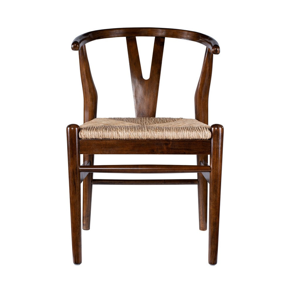 Cera Dining Chair Set of 2, Handwoven Rope, Cappuccino Brown Wood -BM330009