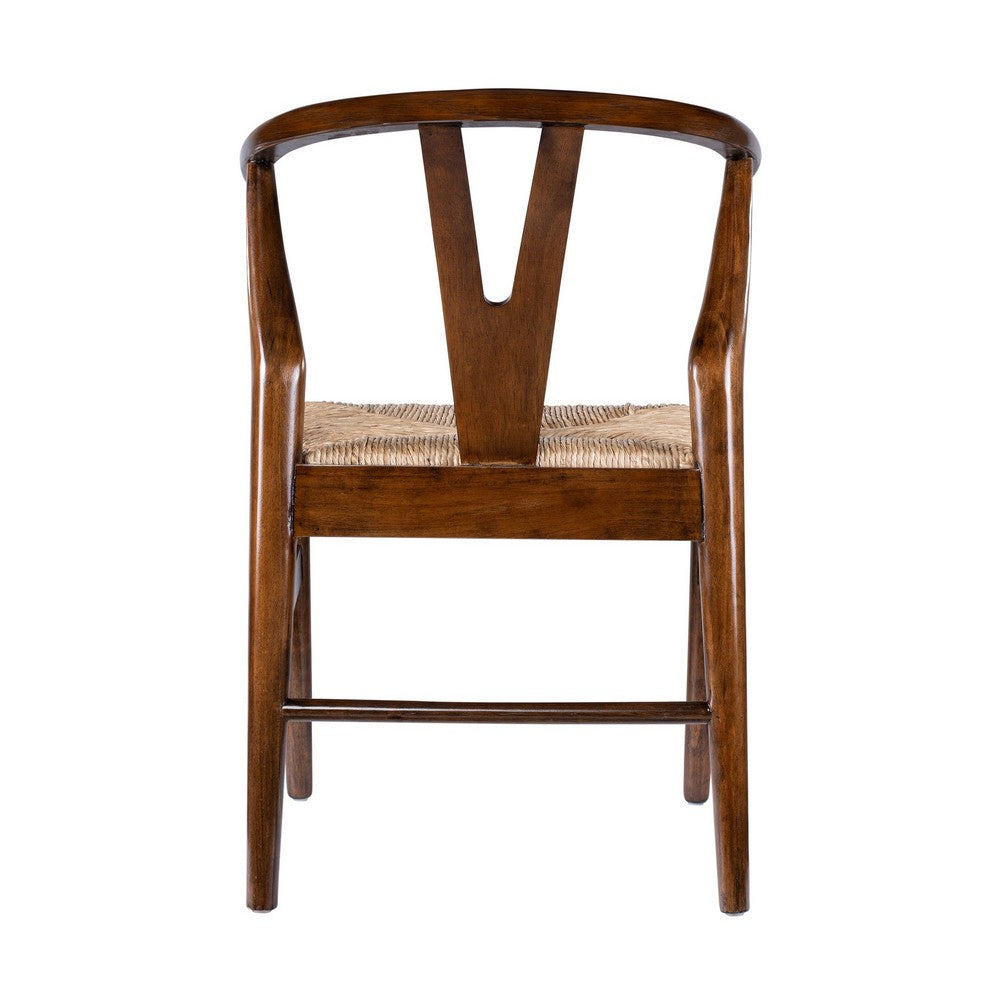 Cera Dining Chair Set of 2, Handwoven Rope, Cappuccino Brown Wood -BM330009