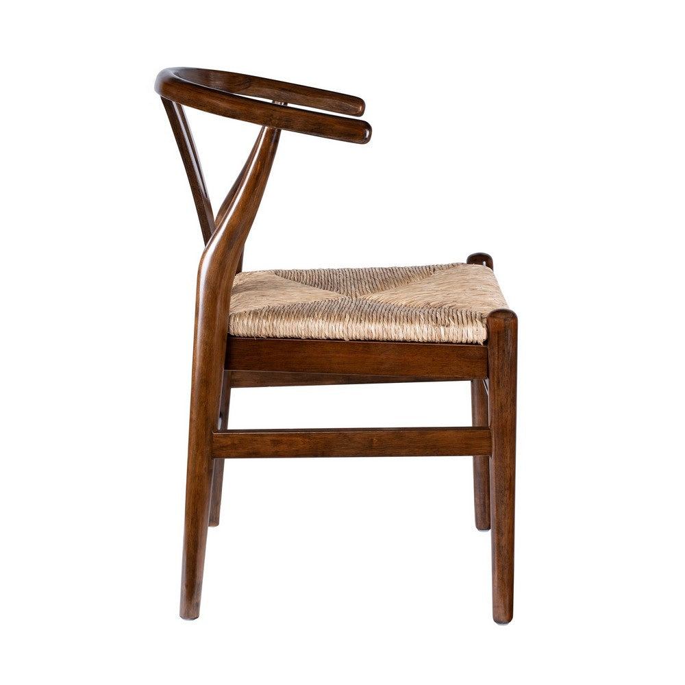 Cera Dining Chair Set of 2, Handwoven Rope, Cappuccino Brown Wood -BM330009