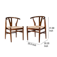 Cera Dining Chair Set of 2, Handwoven Rope, Cappuccino Brown Wood -BM330009