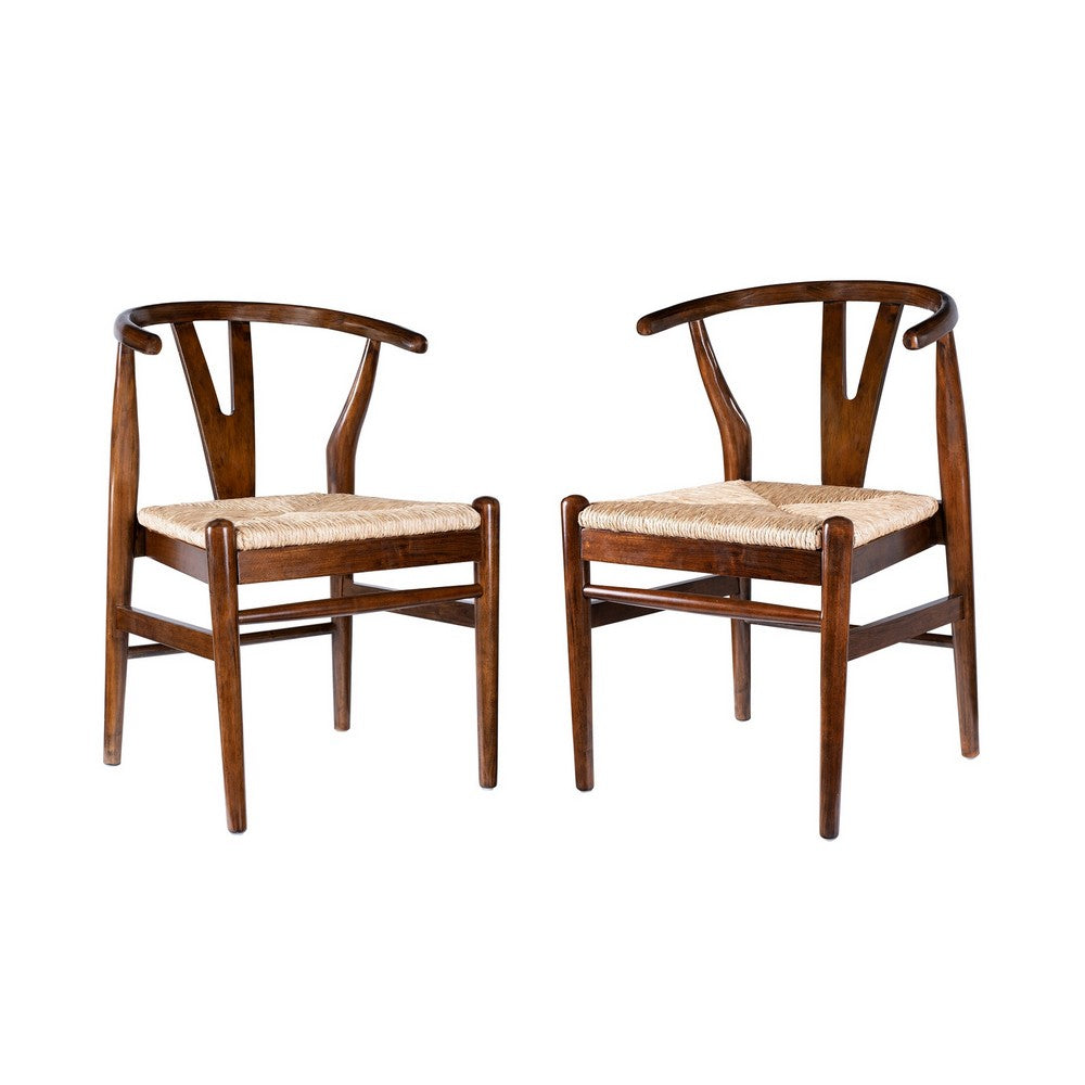 Cera Dining Chair Set of 2, Handwoven Rope, Cappuccino Brown Wood -BM330009