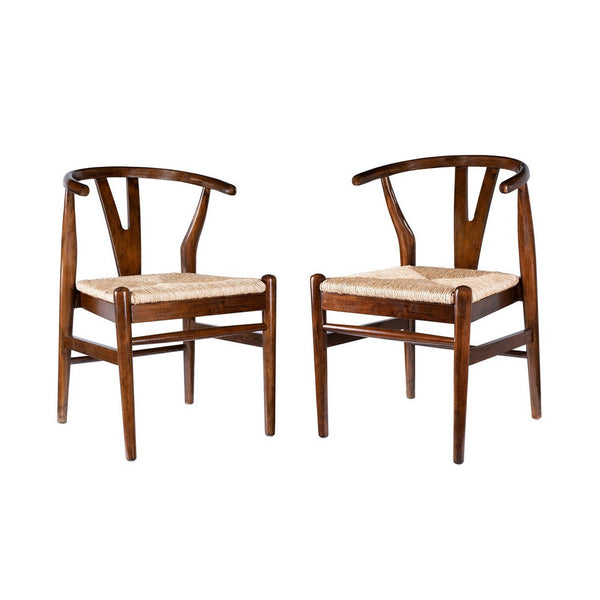 Cera Dining Chair Set of 2, Handwoven Rope, Cappuccino Brown Wood -BM330009