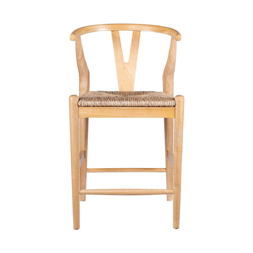 Cera Counter Stool Chair, Handwoven Rope, Natural Brown Wood -BM330010