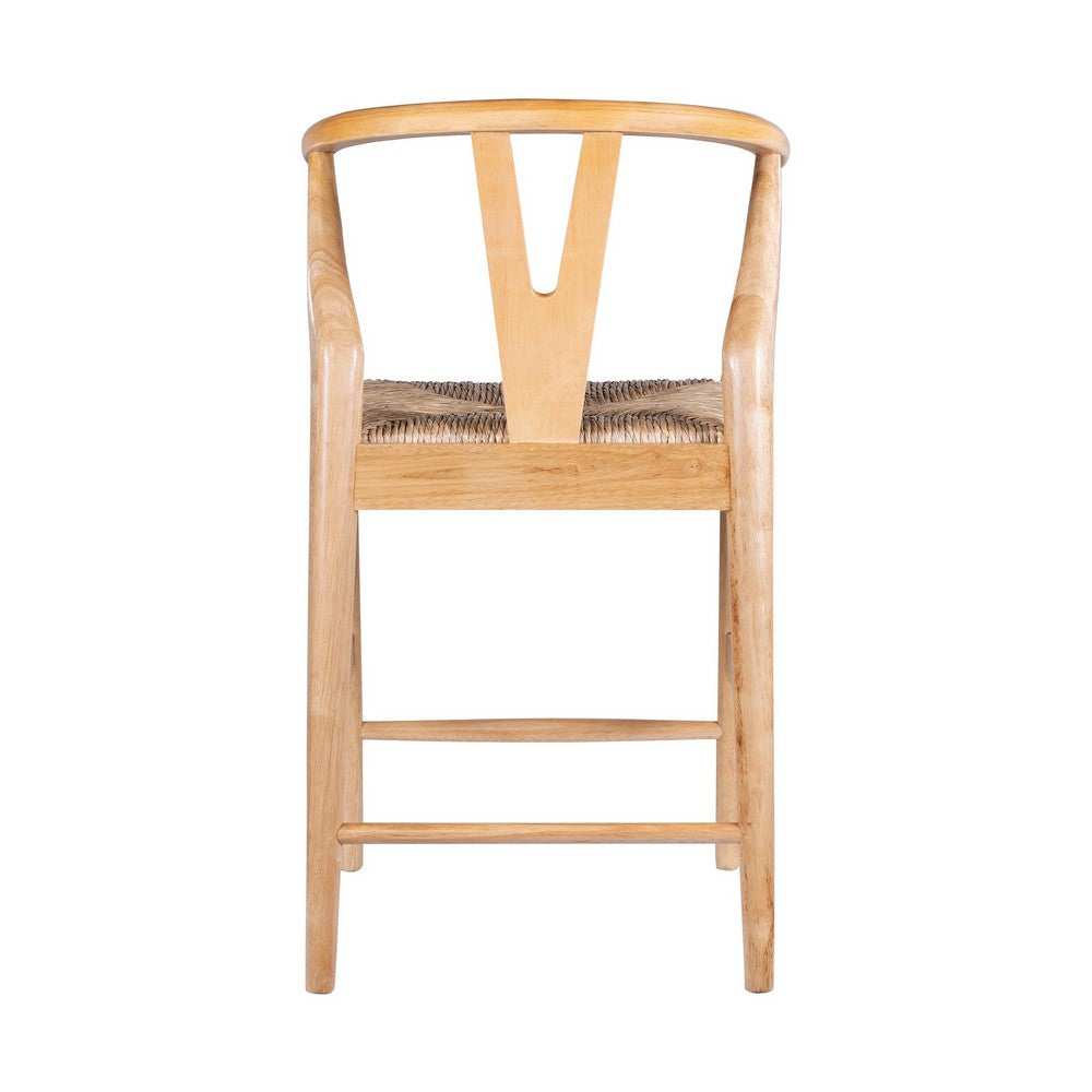 Cera Counter Stool Chair, Handwoven Rope, Natural Brown Wood -BM330010