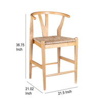 Cera Counter Stool Chair, Handwoven Rope, Natural Brown Wood -BM330010