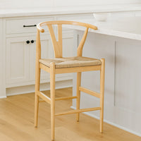 Cera Counter Stool Chair, Handwoven Rope, Natural Brown Wood -BM330010