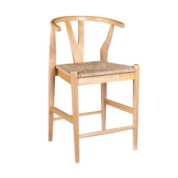 Cera Counter Stool Chair Set of 2, Handwoven Rope, Natural Brown Wood -BM330010