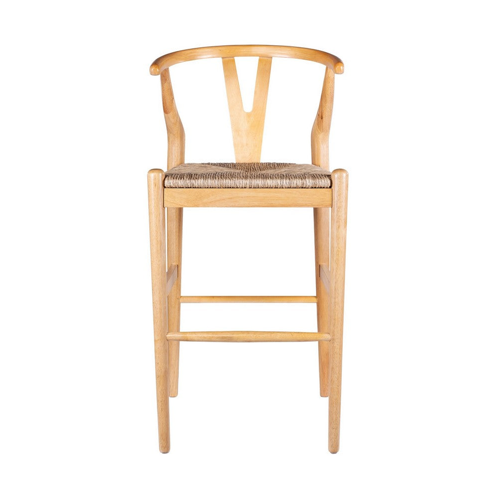 Cera Barstool Chair Set of 2, Handwoven Rope Seat, Natural Brown Wood -BM330011