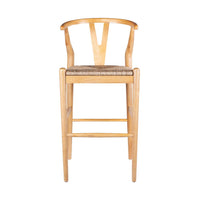 Cera Barstool Chair Set of 2, Handwoven Rope Seat, Natural Brown Wood -BM330011