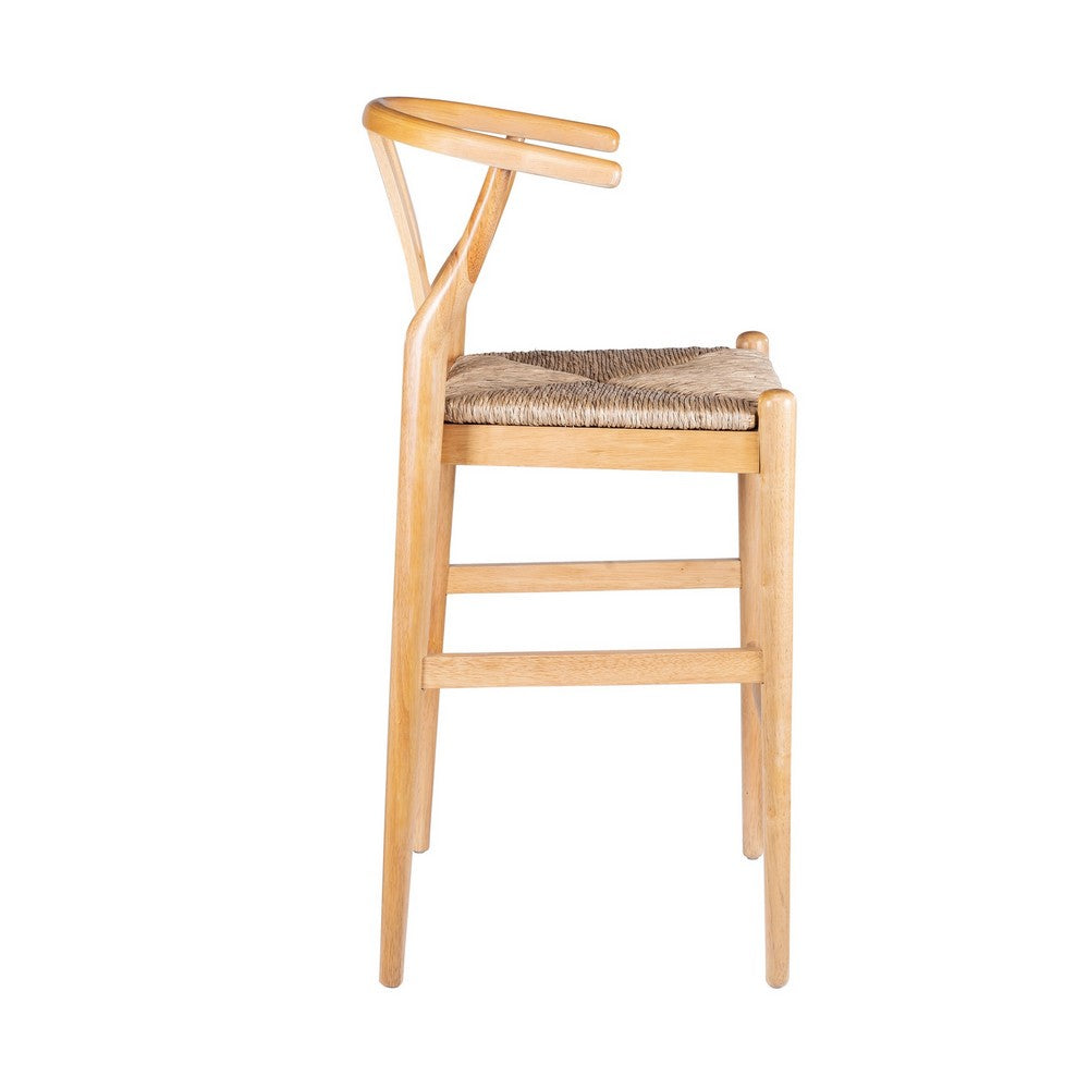 Cera Barstool Chair Set of 2, Handwoven Rope Seat, Natural Brown Wood -BM330011