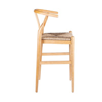 Cera Barstool Chair Set of 2, Handwoven Rope Seat, Natural Brown Wood -BM330011