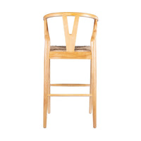 Cera Barstool Chair Set of 2, Handwoven Rope Seat, Natural Brown Wood -BM330011
