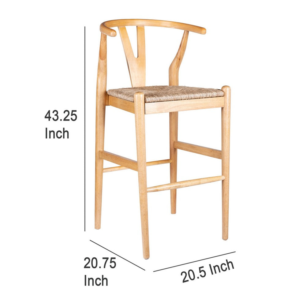 Cera Barstool Chair Set of 2, Handwoven Rope Seat, Natural Brown Wood -BM330011