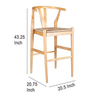 Cera Barstool Chair Set of 2, Handwoven Rope Seat, Natural Brown Wood -BM330011