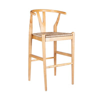 Cera Barstool Chair Set of 2, Handwoven Rope Seat, Natural Brown Wood -BM330011